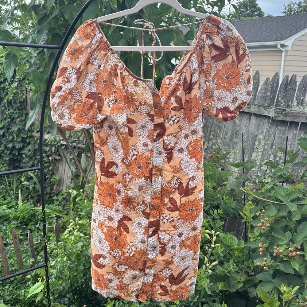 J. Crew 100% linen mod floral puff sleeve shift dress size 0